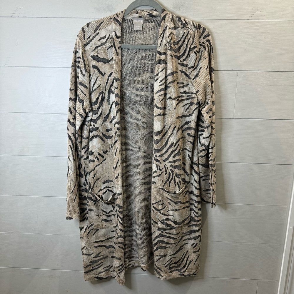 Chico's | Women's Animal Print Longline Open Cardigan Size Medium
